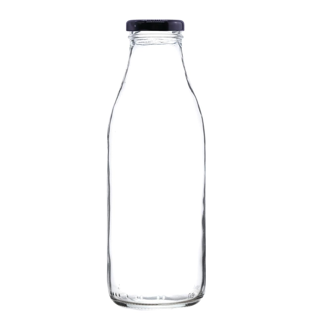 Wares of Knutsford 500ml Glass Milk Bottles with Lids – Airtight Reusable Glass Bottles for Milk, Juice, Smoothies, Milkshakes & Drinks (12 x Black Lids)
