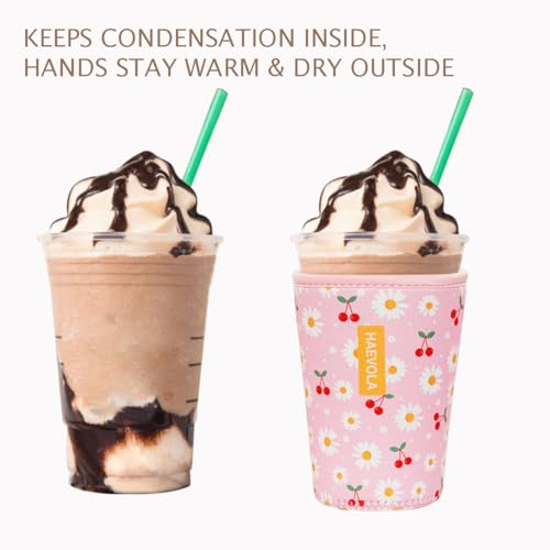 Image of Reusable Insulated Neoprene Iced Coffee Cup Sleeve, Durable Drink Sleeve for Cold Beverages, Beverage Holder for Iced Coffee (Cherry Daisies)