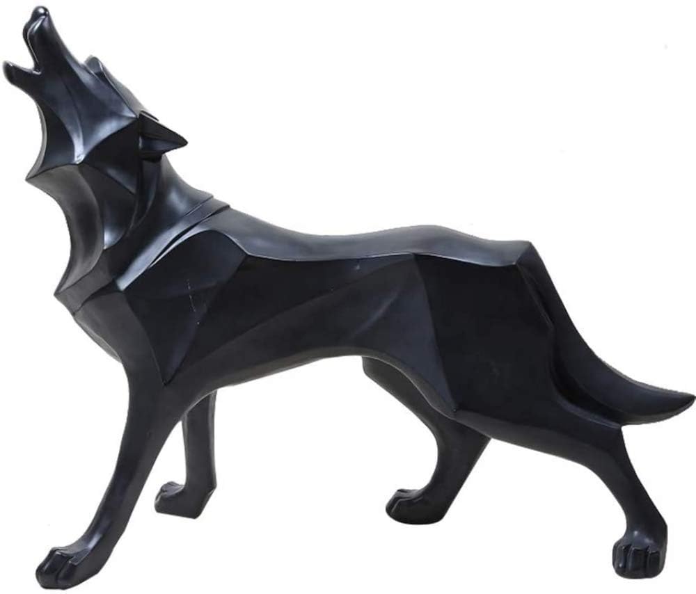YUZDNM Wolf Sculpture Ornaments Geometric Sculpture Animal Resin Statue Wolf Decor Gift for Home Office(Black)