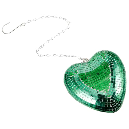 HEALEEP Palla da Discoteca a Specchio Sospesa a Forma di Cuore in Vetro Verde Cordino Sicuro, Decorazione per Feste di San Patrizio, Casa, Matrimonio e Addobbi Natalizi
