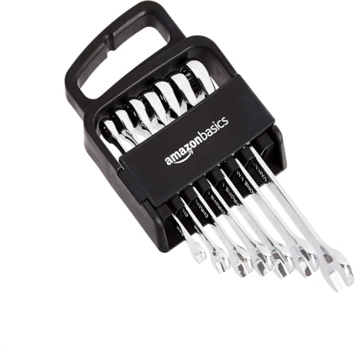 Image of Amazon Basics Metric Ratcheting Combination Wrench Set, 7-Piece, Chrome Vanadium Steel, 72-Tooth, 8mm, 10mm, 12mm, 13mm, 14mm, 15mm, 17mm (Pack of 12)