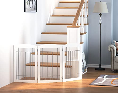 Spirich Freestanding Wire Pet Gate For Dogs, Tall Dog Gate For The Houes, Doorway, Stairs, Pet Puppy Safety Fence With Sliver Wire 60 Inches Extra Wide, 30 Inches Tall, White (3 Panels) #TOP3