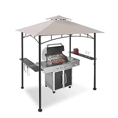 FAB BASED 5x8 Grill Gazebo Canopy for Patio, Outdoor BBQ Gazebo with Shelves & Extra 2 LED Light(Grey)