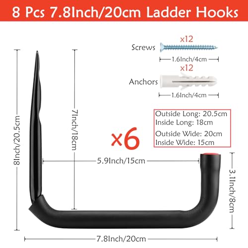 Moundnaik 6 Stück Garagenhaken, 20cm Utility Leiter Haken, Garage Lagerung Werkzeug Haken, Heavy Duty Wandhalterungen Aufhänger für Fahrrad, Stuhl, Schlauch, Außen- und Innenbereich