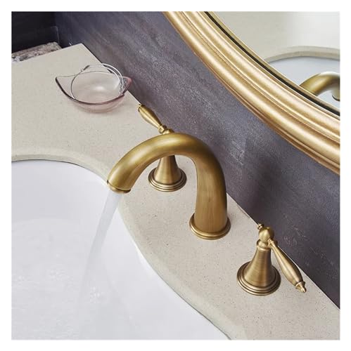 Robinet de salle de bains à 3 trous en bronze authentique chic