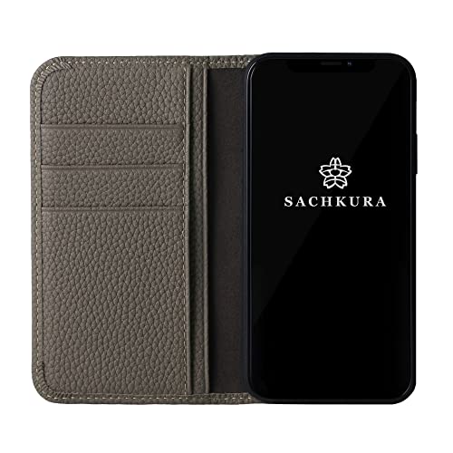 【Amazon限定ブランド】 SACHKURA iPhone 13 対応 手帳型 ケース レザー 本革 シュリンクカーフレザー 牛革 マグネット無し 耐衝撃 手帳 メンズ レディース グレージュ