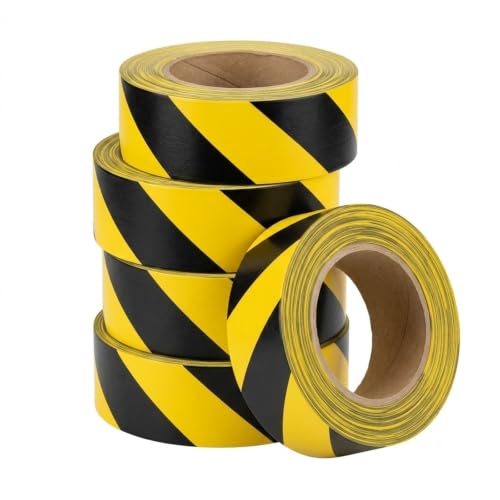 Venuscello 6 x 50mm x 33m Floor Marking Tape Black Yellow LDPE Heavy Duty High Visibility Hazard Safety Lane Aisle Warehouse Tape