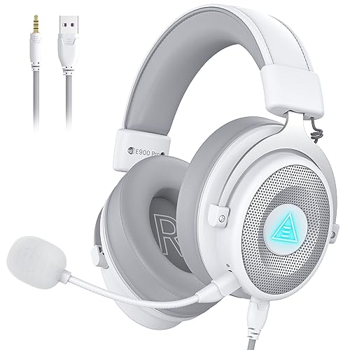 EKSA USB Gaming Headset - PC Headset with Detachable Noise Cancelling Microphone, 7.1 Surround Sound, USB/3.5MM Cable - Headphones with Mic for PC, PS4, PS5, Xbox, Switch, Computer, Laptop - White by EKSA - Used condition - CA$48.83