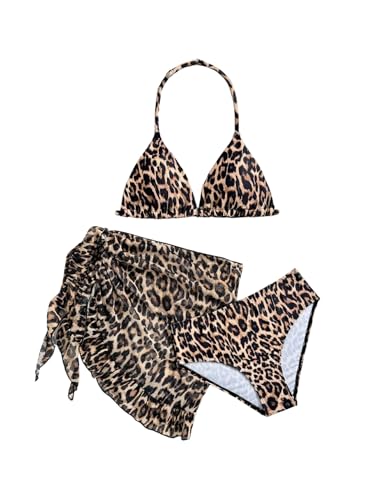 SHENHE Girl's 3 Piece Cute Halter Triangle Bikini Swimsuit with Beach Cover Up