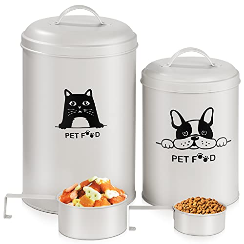 Yitriden 2 PCS Pet Food Containers Set with 2 Scoops, Cats and Dogs Food Storage Tin Metal Beige Coated Carbon Steel - Image 7