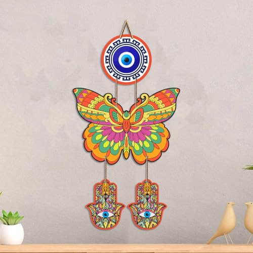 Image of Artvibes Butterfly Evil Eye Wall Hanging for Home Entrance | Lucky Charm MDF Wall Decor | Boho Vastu Wall Art for Living Room | Bedroom | Office & Main Door | Gift Item (WH 8582N)