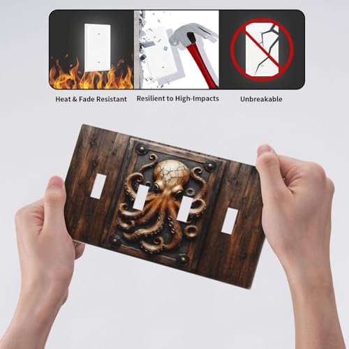 Decorative Light Switch Cover Plate Vintage Octopus 4 Gang Wall Plate Oversized Quad Toggle Switch Cover Plate Jumbo Faceplate for Bedroom Home Decor
