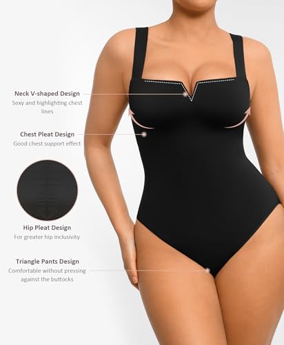 FeelinGirl Square Neck Bodysuit for Women Sleeveless Tummy Control Slimming Bodysuit Going Out Tank Tops3