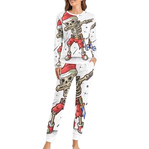 Pyjama squelette dabbing femme ensemble nuit confortable manches longues