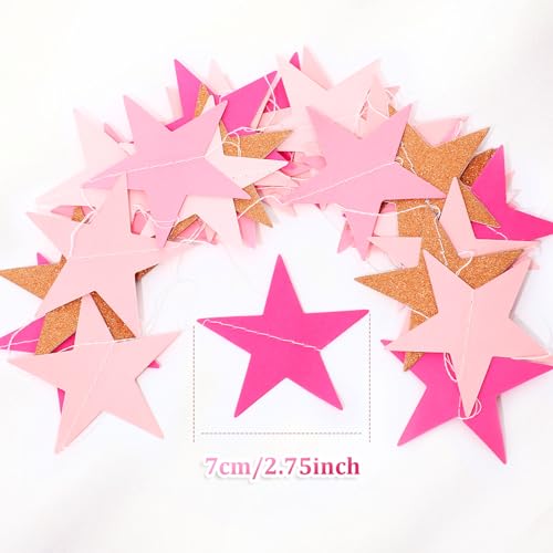 Image of Patelai Glitter Star Garland Banner 2026 Graduation Decor 130 Feet Star Hanging Banner Twinkle Backdrop for Party Birthday Classroom Wedding Supplies(Pink,Purple)