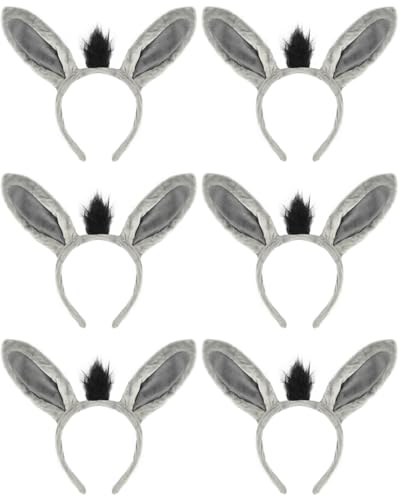 PATURPINT Donkey Ears Headband Gray Plush Animal Costume Accessory 6 Pack