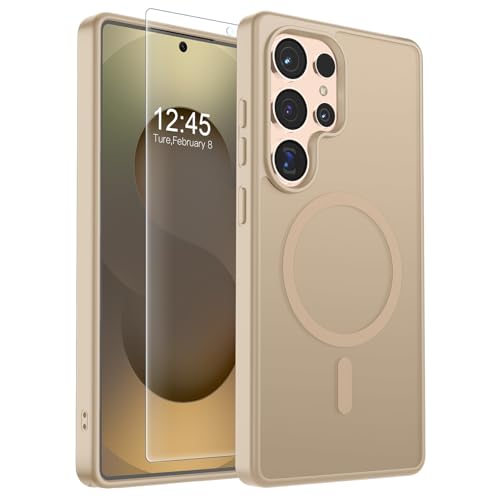 Image of SUPFINE Magnetic for Samsung Galaxy S25 Ultra Case with Screen Protector, (Built-in Magnets) (Military Grade Drop Protection) Slim Translucent Shockproof Phone Case,Pink Gold