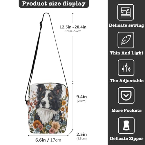 Chand Drawn Dog Face Floral mens messenger bag crossbody Shoulder Crossover Bag Casual Everyday Purse Adjustable Strap for Travel work3