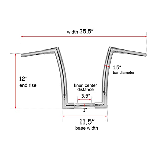 Wsays Chrome 12" Rise Ape Bar Monkey Handlebar 1.5 Inch Fat Bar Compatible With Harley Dyna Softail Sportster Xl 883 1200 & 1994-2023 Road King Model & 1998-2013 Road Glide #TOP3