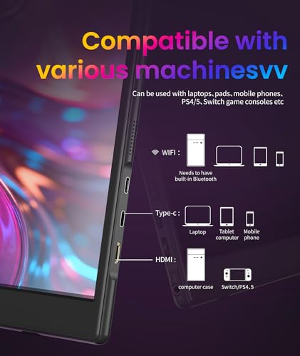 Image of Wireless Portable Monitor for Laptop /PC, 15.6 inch FHD IPS Travel Monitor with Stand, Built-in G-Sensor, Auto Rotate, HDMI /Type-C, Eye Care, PU Bag, VESA Mount for Mac /Phones /PS5 /PS4 /Xbox /Switch