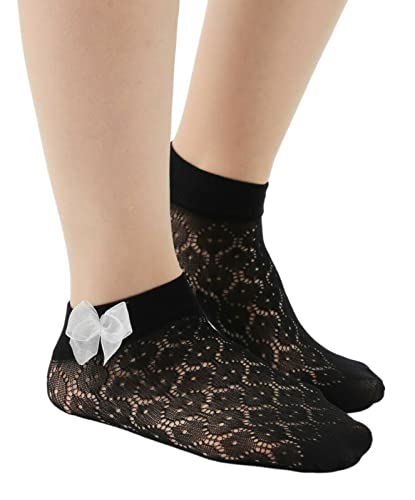 Girls Fishnet Lace Socks Sheer Ankle Black Stockings