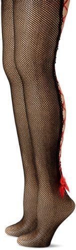 MUSIC LEGS Women's 2 Pack Corset Back Fishnet Pantyhose with Bow and Ribbon