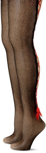 MUSIC LEGS Women's 2 Pack Corset Back Fishnet Pantyhose with Bow and Ribbon