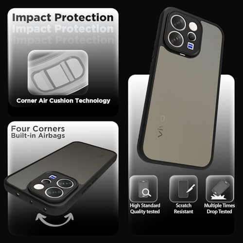 Image of RIGGEAR Shockproof Sleek Hybrid Armor Back Cover Case for Vivo V70 / V70 Elite 5G (Smoke Black Matte PC + Black TPU Bumper)