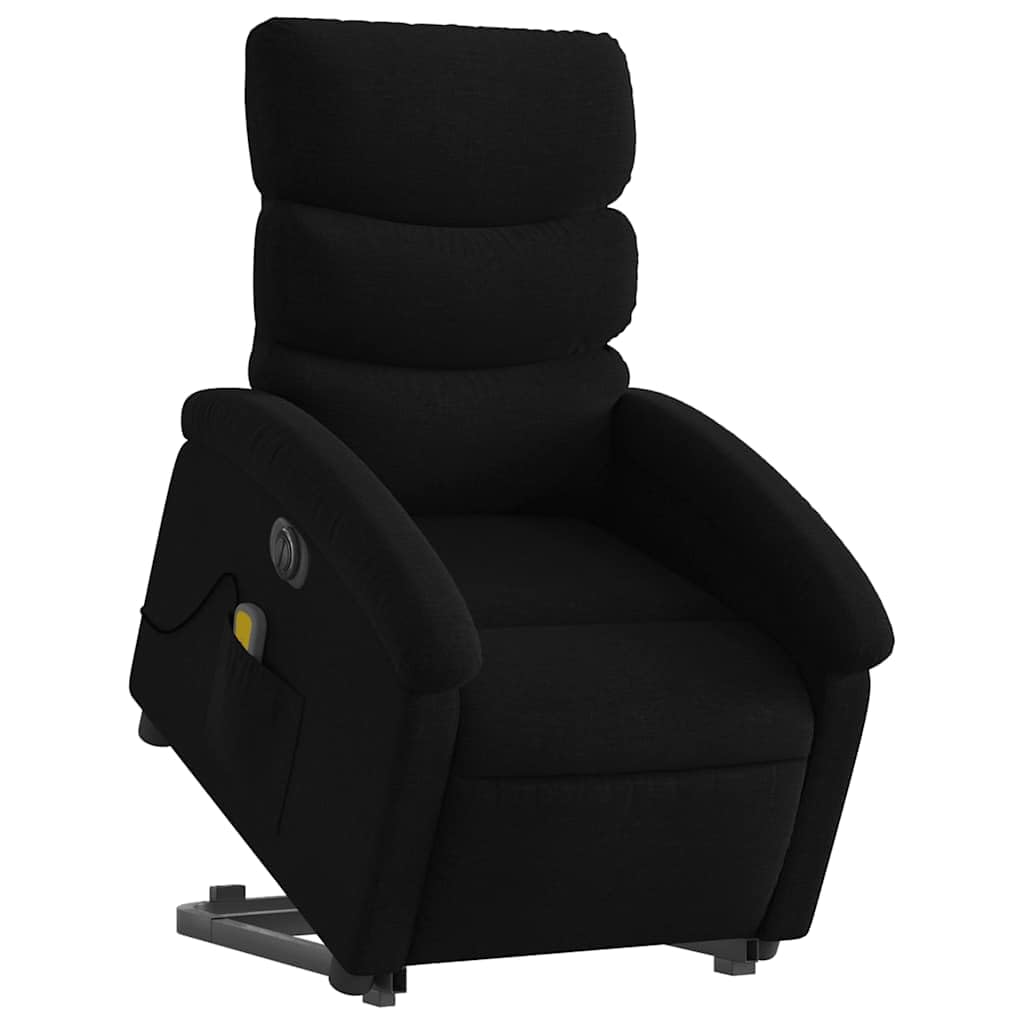 Sillón elevador eléctrico eléctrico negro de tela con 6 puntos de masaje y función reclinación 135 grados, cómodo y estable para adultos, asiento acolchado con marco