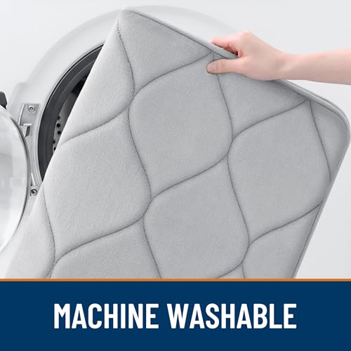 Image of Smiry Memory Foam Bath Mat 24x16, Ultra Soft Absorbent Bathroom Rugs | Light Grey, Plush Quick Dry and Machine Washable Cushion Bath Mats for Bathroom, Shower, Tub & Home Decor