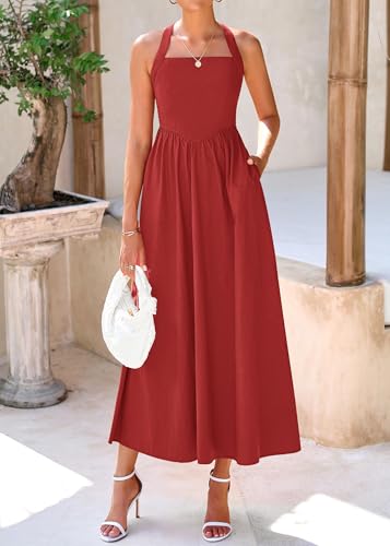 Image of KIRUNDO Summer Dresses for Women 2026 Halter Maxi Wedding Guest Party Cocktail Semi Formal Elegant Classy Long Sundress