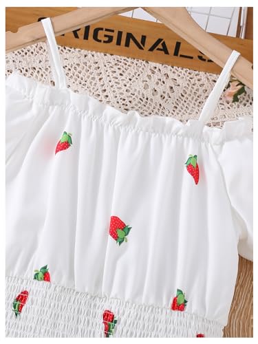 Floerns Girl's Summer Midi Dress Strawberry Cold Shoulder Puff Sleeve Cute A Line Dresses4