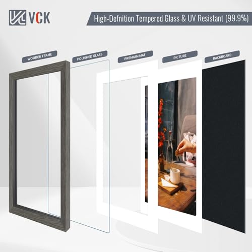 Image of VCK 11x14 Picture Frame 5 Pack, Grey Wood, 8x10 Mat, Glass, for Photo