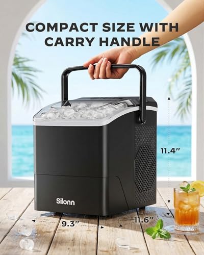 Image of Silonn Countertop Ice Maker, 26 lbs /Day Fast Ice in 6 Mins, Compact Self-Cleaning Ice Machine for Home, Kitchen, Office & Parties, Black