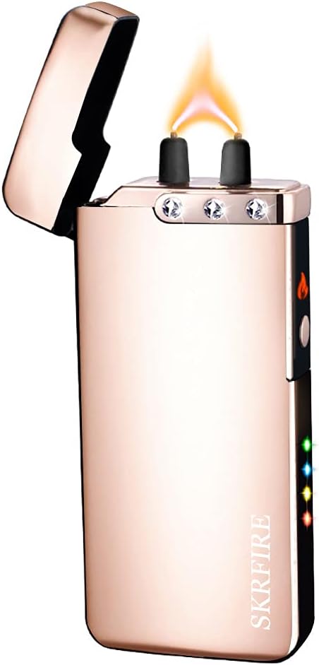 Electric Lighter,Flame Arc Lighter,Plasma Lighter Windproof with 3 Rhinestones, PVD-Plating Wearproof Lighter with Flashing LED Battery Indicator, Rechargeable USB Lighter for somking (ICY Gold)