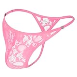 JOCKLAND Mens Lace Thong Sexy Low Rise T-back G-string with Adjustable Stretch Waistband Comfortable Men's Thong Underwear Pink