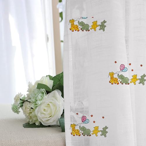 Image of LINENWALAS Printed Decorative Cotton Sheer Curtains 5 Feet Long Set of 2 Panel, Grommet Hanging, Jungle Safari Curtains for Children Room, Living Room, Home Decor (L-9 x W-4.5 Feet)