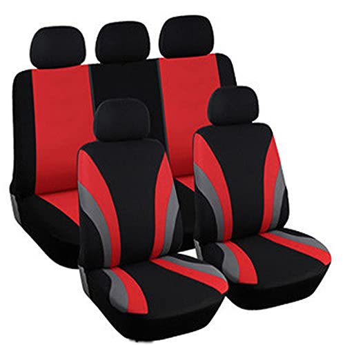 9 Pieces Car Seat Covers Full Set for Toyota RAV4 2009-2019, Front Split Rear Fabric Seat Protectors Airbag Compatible, Breathable Washable Interior Accessories,A/RED