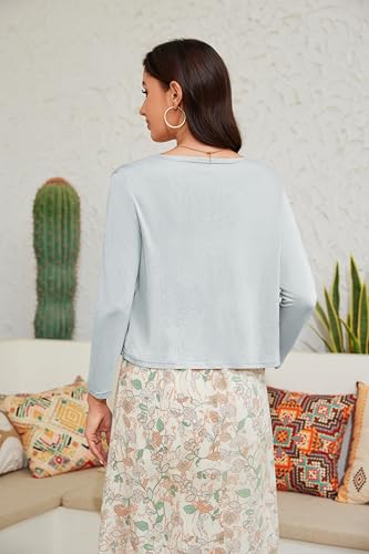 Image of Tie Front Cropped Cardigan Sweaters for Women 3 /4 Sleeve Lightweight Open Front Knit Shrug Top for Dress