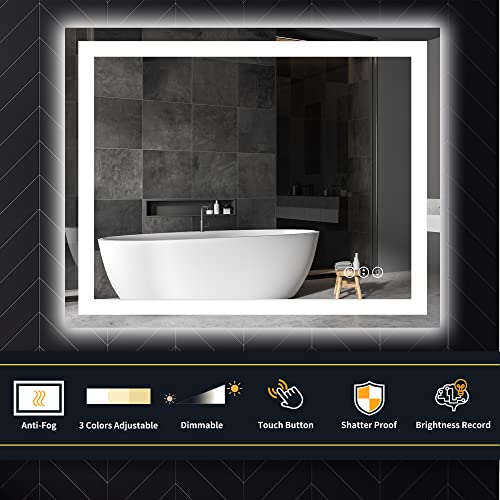 Iskm Led Bathroom Mirror 40X 32 Frameless Vanity Mirror For Wall Anti-Fog Mirror With Lights Adjustable 3 Colors White/Warm/Natural Lights Tempered Glass Shatter-Proof Cri90 Backlit + Front Lighted #TOP1