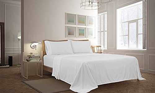 Royale Linens - 4 Piece Queen Bed Sheet - Soft Brushed Microfiber 1800 Bedding Set - 1 Fitted Sheet, 1 Flat Sheet, 2 Pillow Case - Wrinkle & Fade Resistant Luxury Queen Size Sheet Set (Queen, White) #TOP4