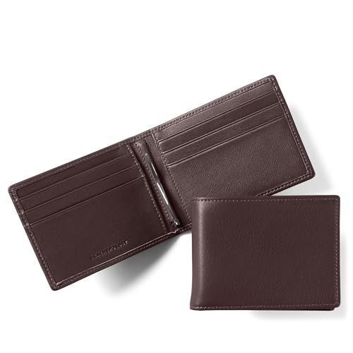 Leatherology RFID Brown Men's Slim Bifold Wallet with Money Clip, RFID Available, Full Grain Leather