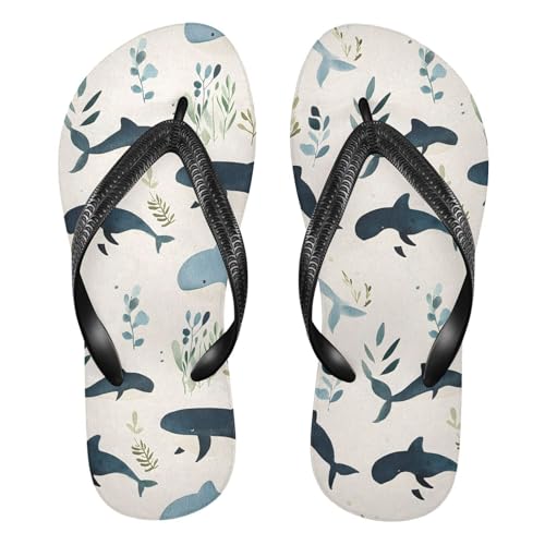 Watercolor Whales Flip Flop Sandal for Women Men, Casual Beach Slippers Indoor Outdoor XS