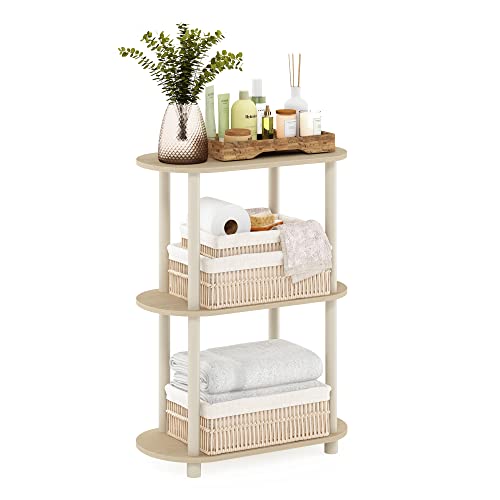 Image of Furinno Turn-N-Tube No Tools 3-Tier Modern Oval Side Display Rack, Bauhaus Oak /Beige