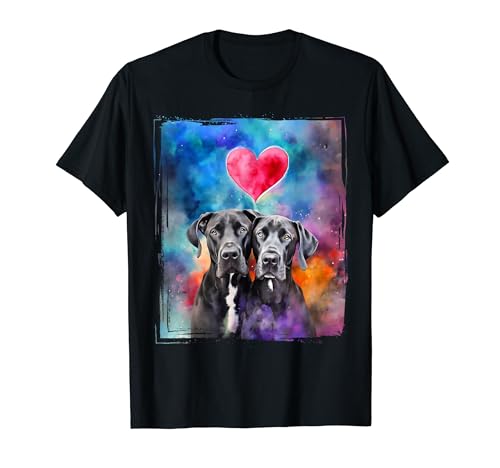 Portrait aquarelle Splash I Love My Great Dane Dogs T-Shirt