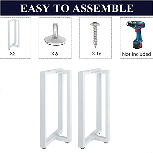 Image of HOMEKAYT Metal T-Shape Table Legs, 28 inchH x 17.7 inchW, White (2Pcs) - Heavy Duty, Modern Design, Suitable for Dining, Computer, Office Tables, TV Stands, Patio Tables