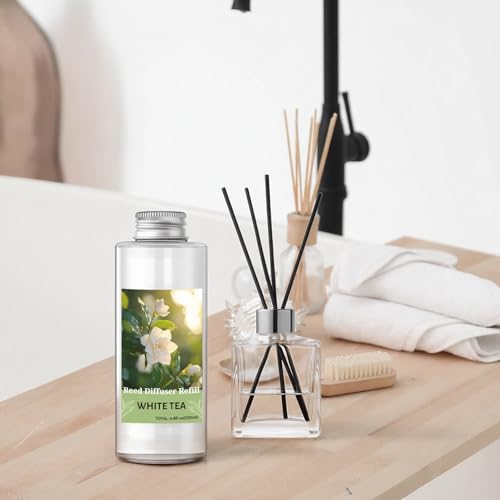 Image of STRN Reed Diffuser Oil Refill, White Tea Scented Diffuser Oil Refills with 6 Reed Sticks 200ML(6.8fl.oz), Room Fresheners Long-Lasting Summer Fragrance for Living Room, Bedroom, Office