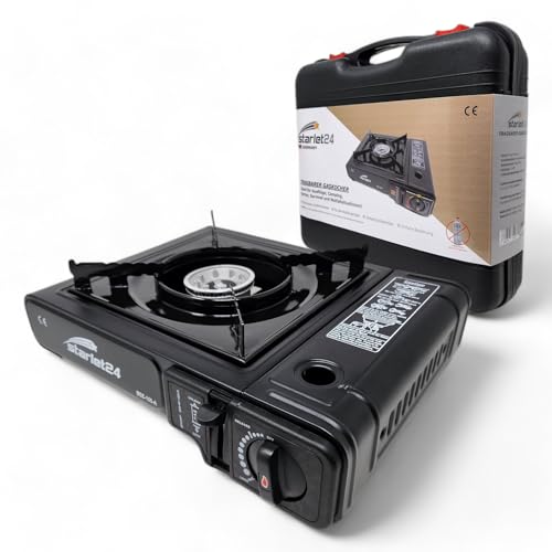 Foto von Starlet24 Campingkocher-Set mit 12 Gaskartuschen und Transportkoffer - Ideal für Outdoor-Aktivitäten wie Camping und Wandern - Transportabel und autark ohne Strom