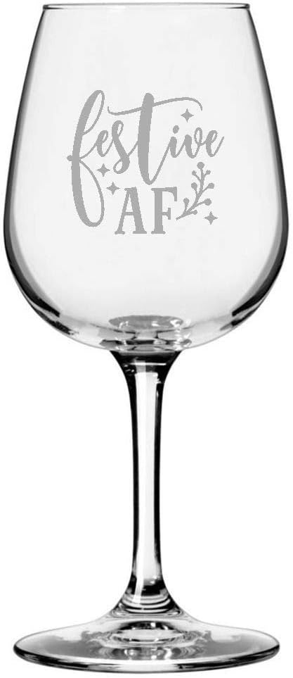 Merry Christmas Themed Etched 12.75oz Wine Glass (Ho HO Ho Pour The Merlot)