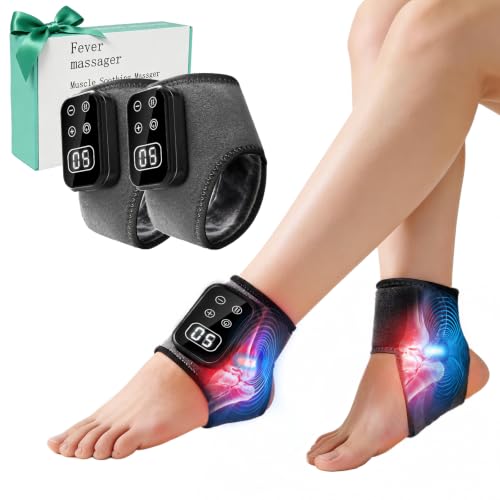 Foot Renew Massager for Neuropathy 4-in-1 Cordless & Portable Foot and Ankle Massager for Heel Warming Heating Pad Heated Brace Wrap With 5 Vibration Modes 4 Heat Levels Portable for Home 2pcs Grey